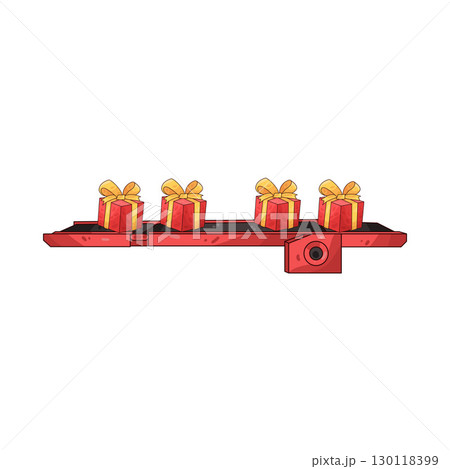 illustration of gift boxes on conveyor 130118399