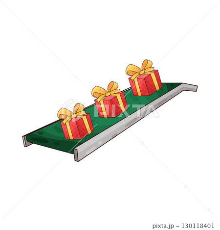 illustration of gift boxes on conveyor illustration of gift boxes on conveyor 130118401