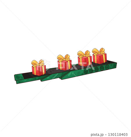 illustration of gift boxes on conveyor illustration of gift boxes on conveyor 130118403
