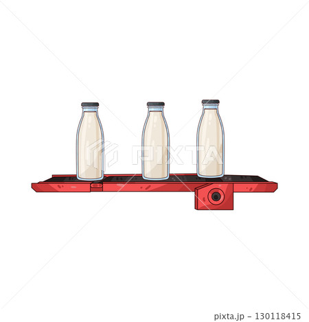 illustration of conveyor with milk bottles illustration of conveyor with milk bottles 130118415