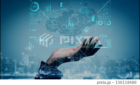 AI Brain Processing Data with Generative Artificial Intelligence Concept Thunk 130118480