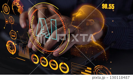AI Brain Processing Data with Generative Artificial Intelligence Concept Thunk 130118487