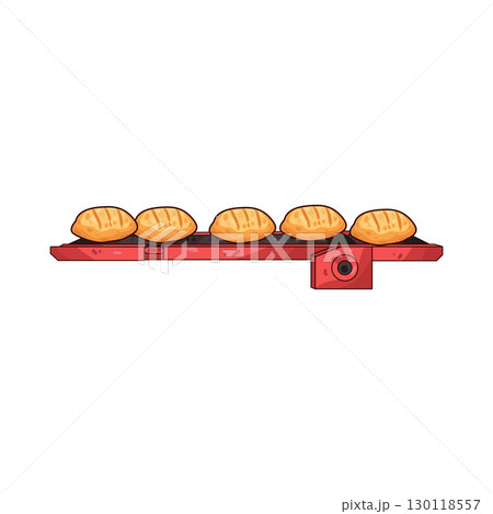 illustration of conveyor with breads 130118557
