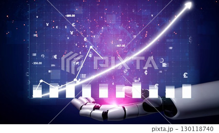 Futuristic Robot Hand Presenting Rising Graph with Financial Data and Digital Symbols in a Technology-Driven Environment Copula Futuristic Robot Hand Presenting Rising Graph with Financial Data and Digital Symbols in a Technology-Driven Environment Copula 130118740