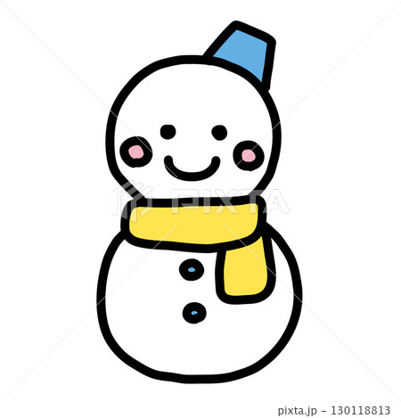 手描き線画の可愛い雪だるまのイラスト 130118813