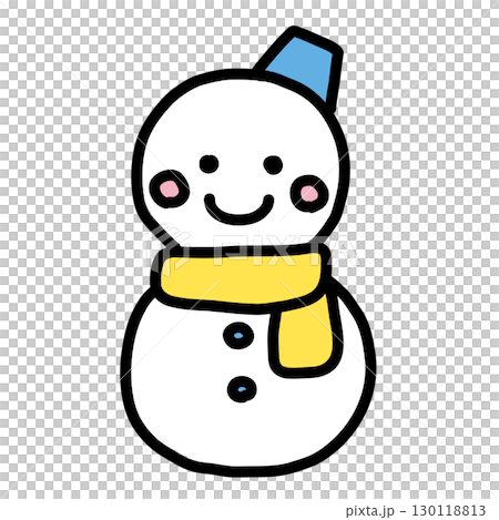 手描き線画の可愛い雪だるまのイラスト 130118813