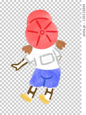 手繪插圖:一個身穿運動服、戴著紅白帽子的女孩背後 手繪插圖:一個身穿運動服、戴著紅白帽子的女孩背後 130118894