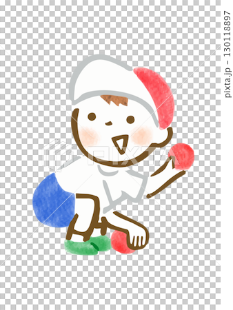 手繪插畫：運動會上撿球的男孩 130118897