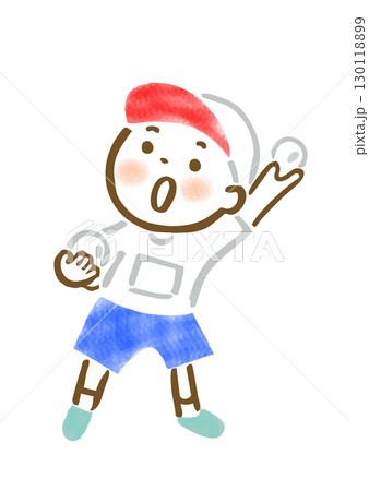 運動会で玉入れの玉を投げようとしている男の子の手描きイラスト 運動会で玉入れの玉を投げようとしている男の子の手描きイラスト 130118899