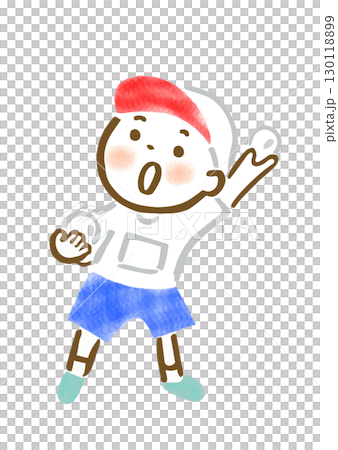 手繪插畫:運動會上,一個男孩正準備投擲玉石球 手繪插畫:運動會上,一個男孩正準備投擲玉石球 130118899