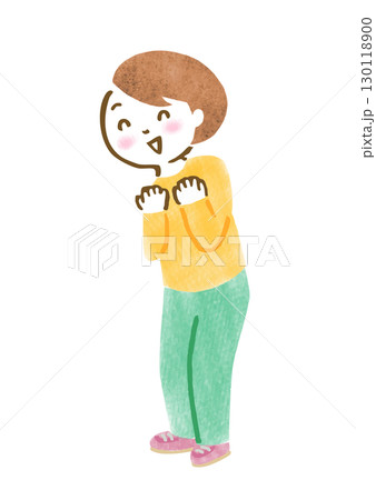 小さくガッツポーズしている女性の手描きイラスト 小さくガッツポーズしている女性の手描きイラスト 130118900