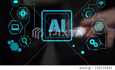 AI Brain Processing Data with Generative Artificial Intelligence Concept Thunk 130118940