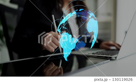 Global network connection visualization showing data exchange Thunk 130119026