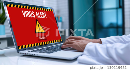 Virus warning alert on computer screen detected brisk cyber threat 130119481