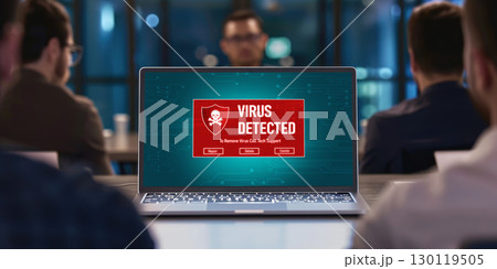 Virus warning alert on computer screen detected brisk cyber threat 130119505