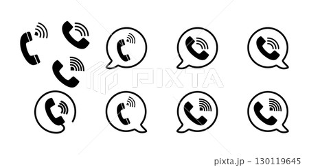 Telephone icon in bubble in flat style. Ringing phone icons. Phone Icons with Wireless Signals. 130119645