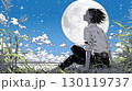 月見をしている若い女性 130119737