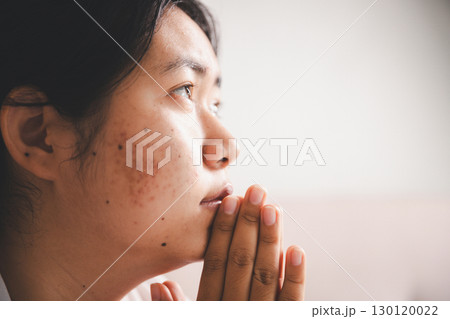 People and hope concept. Close up face female looking up feeling hope and faith. Woman praying. christianity faith, international day of prayer, female lost in thoughts feel lonely depressed pondering People and hope concept. Close up face female looking up feeling hope and faith. Woman praying. christianity faith, international day of prayer, female lost in thoughts feel lonely depressed pondering 130120022