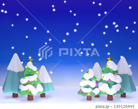 クリスマスツリーと雪景色の3DCG風景 クリスマスツリーと雪景色の3DCG風景 130120445