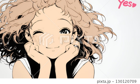 満面の笑みでYesと言っている若い女性（シンプルな色使い）