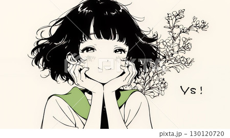 満面の笑みでYesと言っている若い女性（シンプルな色使い）