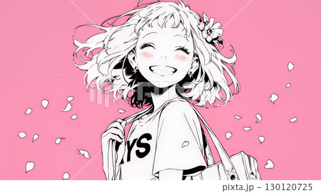 満面の笑みでYesと言っている若い女性（シンプルな色使い）