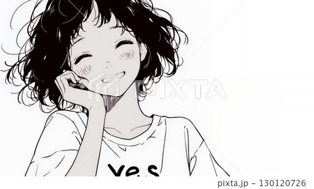 満面の笑みでYesと言っている若い女性（シンプルな色使い）
