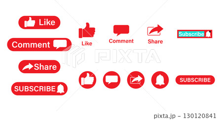 Social Media Interaction Buttons for Engaging Content. Like, Share and Subscribe Buttons. Social Media Interaction Buttons for Engaging Content. Like, Share and Subscribe Buttons. 130120841