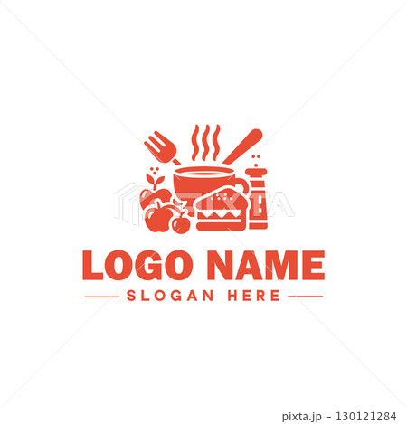restaurant, bar, coffee shop, bbq, bakery, cafe, food logo and icon symbol clean flat modern minimalist business logo design editable vector 130121284