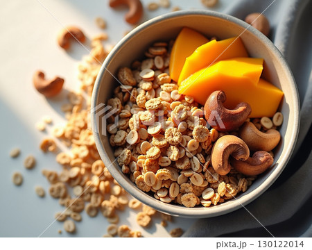 Delicious Bowl with Cereal Mango and Cashew for Healthy Breakfast Delicious Bowl with Cereal Mango and Cashew for Healthy Breakfast 130122014