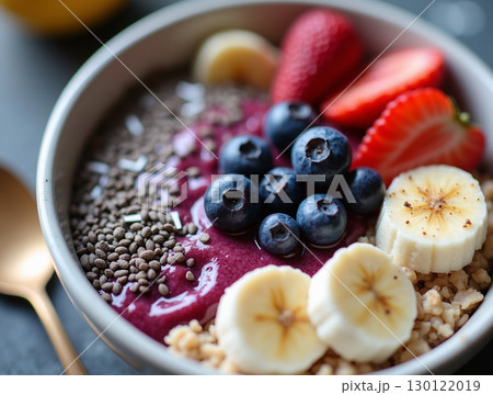 Delicious Acai Bowl with Fresh Berries and Banana Food Presentation 130122019