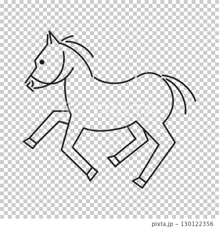 シンプルな走る馬の線画のイラスト 横向き 全身 シンプルな走る馬の線画のイラスト 横向き 全身 130122356