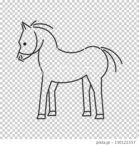 シンプルな線画の馬のイラスト 全身 横向き 130122357