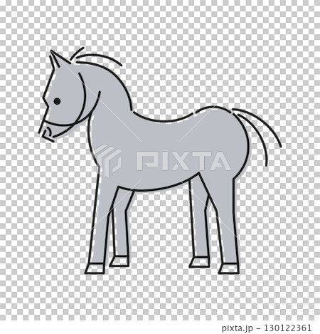 Stylish line drawing of a horse, landscape, full body, colored 130122361