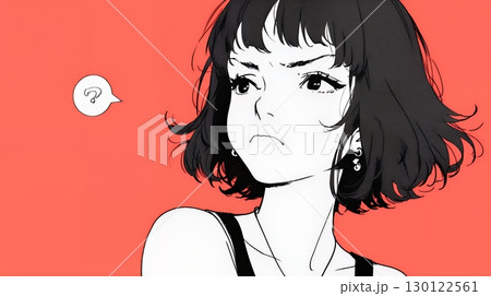 Noという表現を思いっきり顔に表しているる女性（シンプルな色使い）