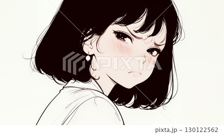 Noという表現を思いっきり顔に表しているる女性（シンプルな色使い）