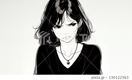 Noという表現を思いっきり顔に表しているる女性（シンプルな色使い）