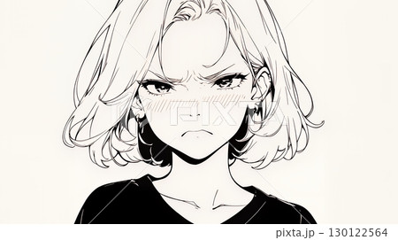 Noという表現を思いっきり顔に表しているる女性（シンプルな色使い）
