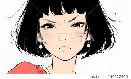 Noという表現を思いっきり顔に表しているる女性（シンプルな色使い）