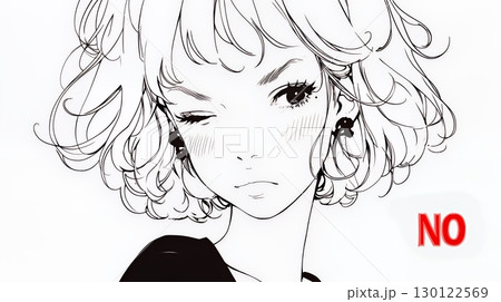 Noという表現を思いっきり顔に表しているる女性（シンプルな色使い）