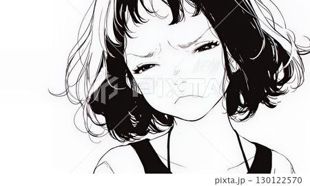 Noという表現を思いっきり顔に表しているる女性（シンプルな色使い）