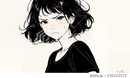 Noという表現を思いっきり顔に表しているる女性（シンプルな色使い）