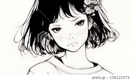 Noという表現を思いっきり顔に表しているる女性（シンプルな色使い）