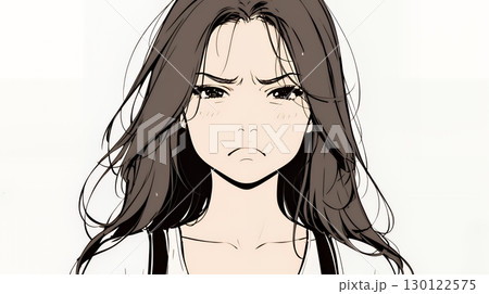 Noという表現を思いっきり顔に表しているる女性（シンプルな色使い）