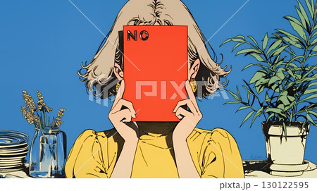 Noのレッドカードサインを出している女性