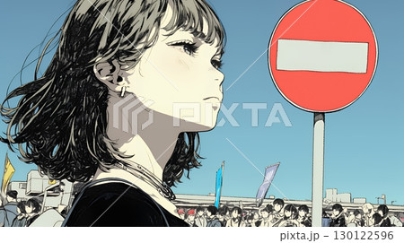 Noのレッドカードサインを出している女性