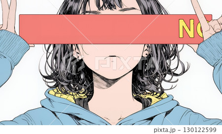 Noのレッドカードサインを出している女性