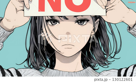 Noのレッドカードサインを出している女性