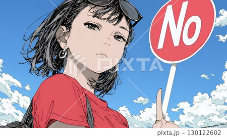 Noのレッドカードサインを出している女性