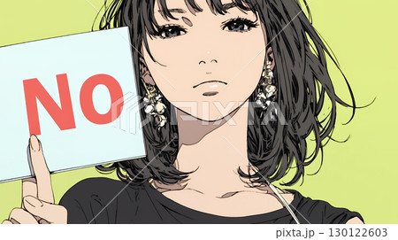 Noのレッドカードサインを出している女性